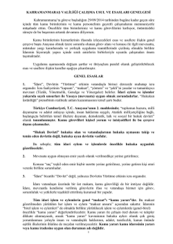 KAHRAMANMARAŞ VALİLİĞİ &Ccedil;ALIŞMA USUL VE ESASLARI