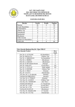 d.&uuml;. tıp fak&uuml;ltesi 2014&ndash;2015 ders yılı d&ouml;nem ııı neoplazi ve