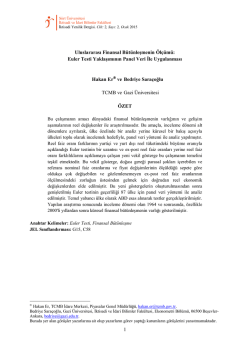 Euler Testi Yaklaşımının Panel Veri İle Uygulanması