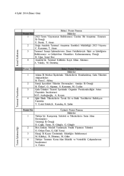 4 Eyl&uuml;l 2014 (İkinci G&uuml;n) Birinci Poster Panosu Poster No Bildiriler K