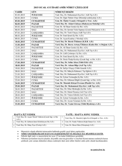 2015 Ocak Ayı İdari Amir Nöbet Çizelgesi