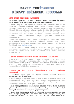 DERS KAYIT YENİLEME TARİHLERİ 1.SINIF &Ouml;ĞRENCİLERİNİN