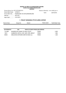 21.01.2015 tarihli 1. TEKLİF SONUCU FİYATLARIN LİSTESİ