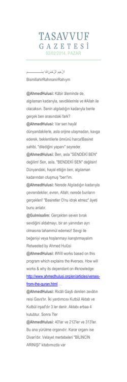 02/02/2014, PAZAR - Sufizm ve İnsan