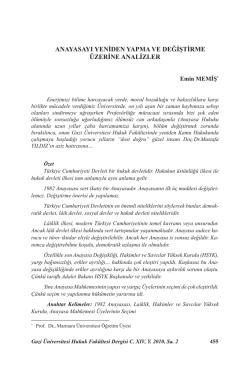 anayasayı yeniden yapma ve değiştirme &uuml;zerine