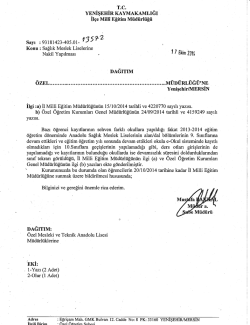 İl&ccedil;e Milli Eğitim M&uuml;d&uuml;rl&uuml;ğ&uuml; Yazısı