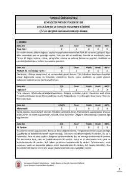 &Ccedil;ocuk Gelişimi-Ders İ&ccedil;erikleri
