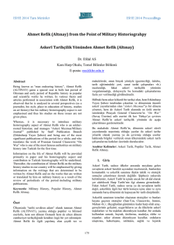 Ahmet Refik (Altınay) from the Point of Military Historiograhpy Askerî