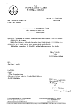 M&uuml;d&uuml;rl&uuml;ğ&uuml;m&uuml;z&uuml;n konu ile ilgili 29/09/2014 tarih ve 4287038 sayılı