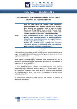 2014 Yılı Emlak Vergisi Birinci Taksidi &Ouml;deme S&uuml;resi 31 Mayıs 2014