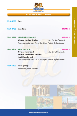 23 NİSAN 2014, &Ccedil;ARŞAMB A - 50. Ulusal Diyabet Kongresi