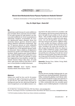Öz Abstract Giriş Mersin Kent Merkezinde Konut Piyasası