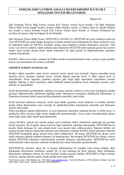 Ger&ccedil;ek Kişi Yatırım Ama&ccedil;lı S&ouml;zleşme &Ouml;ncesi Bilgi Formu