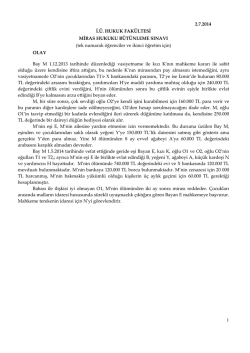 Miras Hukuku Dersi B&uuml;t&uuml;nleme Sınavı Cevap Anahtarı (Tek-i&ouml;)