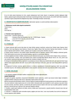 Genişletilmiş Kasko Filo Sigorta Bilgilendirme Formu