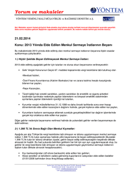 2013 Yılında Elde Edilen Menkul Sermaye İratlarının Beyanı