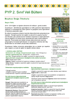 PYP 2. Sınıf Veli B&uuml;lteni