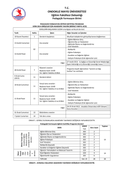 P.Formasyon Programı 2014-2015 Akademik