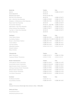 &Uuml;niversite T&uuml;m Birimler İletişim - Sağlık Y&uuml;ksekokulu