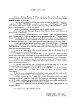 İHALE ŞARTNAMESİ - Rize M&uuml;ft&uuml;l&uuml;ğ&uuml;