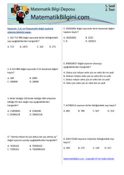 Kazanım: 7, 8, ve 9 basamaklı doğal sayılarla &ccedil;ıkarma işlemini yapar
