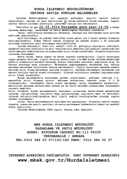 22.05.2014 Tarihli Yerinde Satış Hurda Malzeme İhale listesi