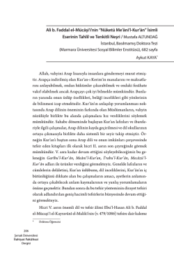 Ali b. Faddal el-M&uuml;c&acirc;şi`i`nin &ldquo;N&uuml;ket&uuml; Me`&acirc;ni`l-Kur`&acirc;n&rdquo;