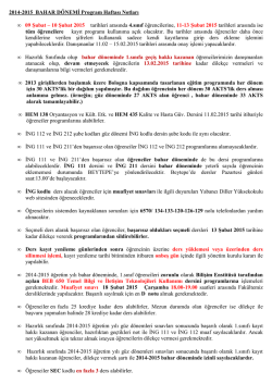 2014-2015 BAHAR D&Ouml;NEMİ Program Haftası Notları