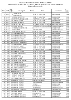 Sno Sınıfı &Ouml;ğr. No Adı Soyadı Sınıfı Dersi Sınav Tarihi Sınav Saati
