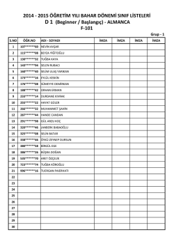 2014 - 2015 &Ouml;ĞRETİM YILI BAHAR D&Ouml;NEMİ SINIF LİSTELERİ D 1