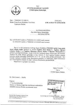 M&uuml;d&uuml;rl&uuml;ğ&uuml;m&uuml;z&uuml;n konu ile ilgili 23/02/2015 tarih ve 1989132 sayılı