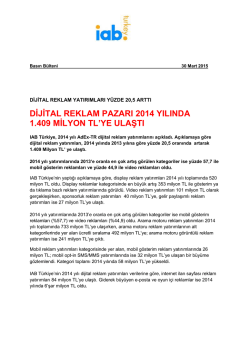 dijital reklam pazarı 2014 yılında 1.409 milyon tl`ye ulaştı