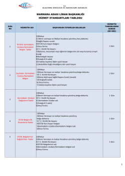 Marmara Adası Liman Başkanlığı Hizmet Standartları Tablosu