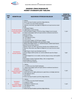Anamur Liman Başkanlığı Hizmet Standartları Tablosu