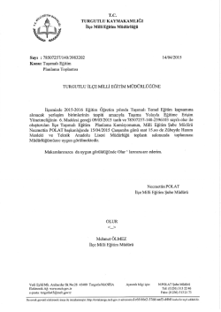 T.c. TURGUTLU KAYMAKAMLIĞI İl&ccedil;e Milli Eğitim M&uuml;d&uuml;rl&uuml;ğ&uuml;