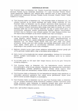 BAĞIMSIZLIK BEYANI T&uuml;rk Prysmian Kablo ve Sistemleri A.Ş