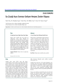 Su Çiçeği Aşısı Sonrası Gelişen Herpes Zoster Olgusu