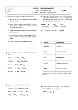 1. Dönem 1. Yazılı Yoklama Cevap Anahtarı (TOKİ)