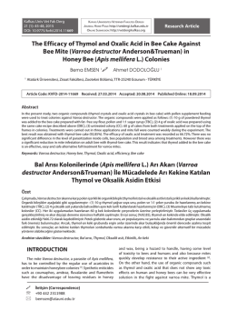 Bal Arısı Kolonilerinde (Apis mellifera L.) Arı Akarı (Varroa destructor