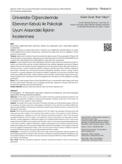 &Uuml;niversite &Ouml;ğrencilerinde Ebeveyn Kabul&uuml; ile
