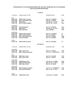 2014 - 2015 &Ouml;ğretim Yılı G&uuml;z D&ouml;nemi Haftalık Ders Programı