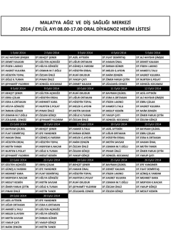 16.00 oral diagnoz n&ouml;bet&ccedil;i hekim listesi