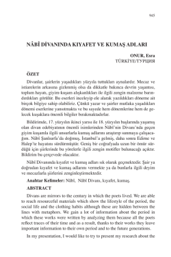 ONUR, Esra-N&Acirc;B&Icirc; DİVANINDA KIYAFET VE KUMAŞ ADLARI