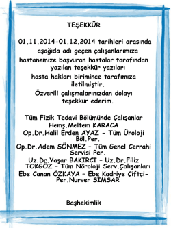 Kasım 2014 Teşekk&uuml;rlerimize Ulaşmak i&ccedil;in Tıklayınız.