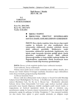 İlgili Kanun / Madde 2821 S. SK. /60 T.C YARGITAY 9. HUKUK