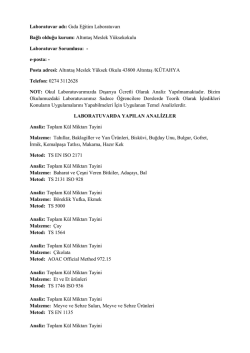 Laboratuvar adı: Gıda Eğitim Laboratuvarı Bağlı olduğu kurum