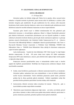IV. GELENEKSEL GIDALAR SEMPOZYUMU SONU&Ccedil; BİLDİRGESİ