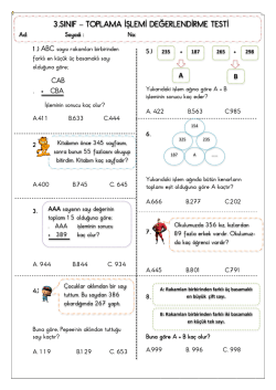 3. Sınıf Toplama İşlemi Değerlendirme Etkinliği