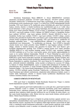 Karar No - Y&uuml;ksek Se&ccedil;im Kurulu Başkanlığı