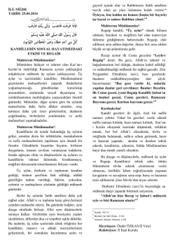 25.04.2014 Tarihinde Okunacak Olan Hutbe